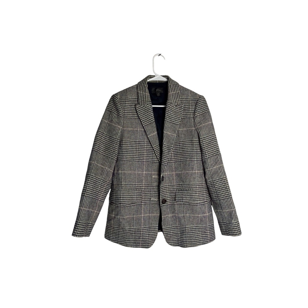 J.Crew Womens Glen Plaid Blazer Pink Overcheck Two Button Jacket Size 4